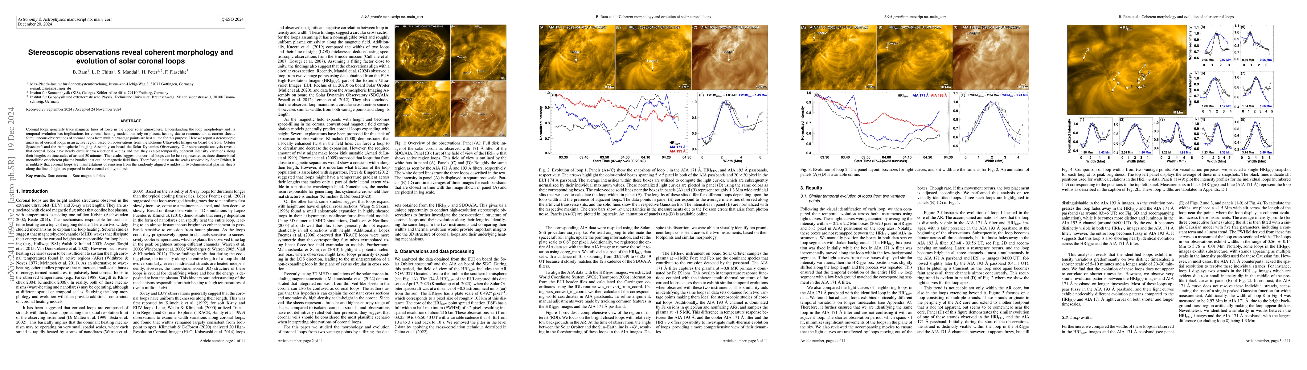 Thumbnail for Stereoscopic observations reveal coherent morphology and evolution of
  solar coronal loops