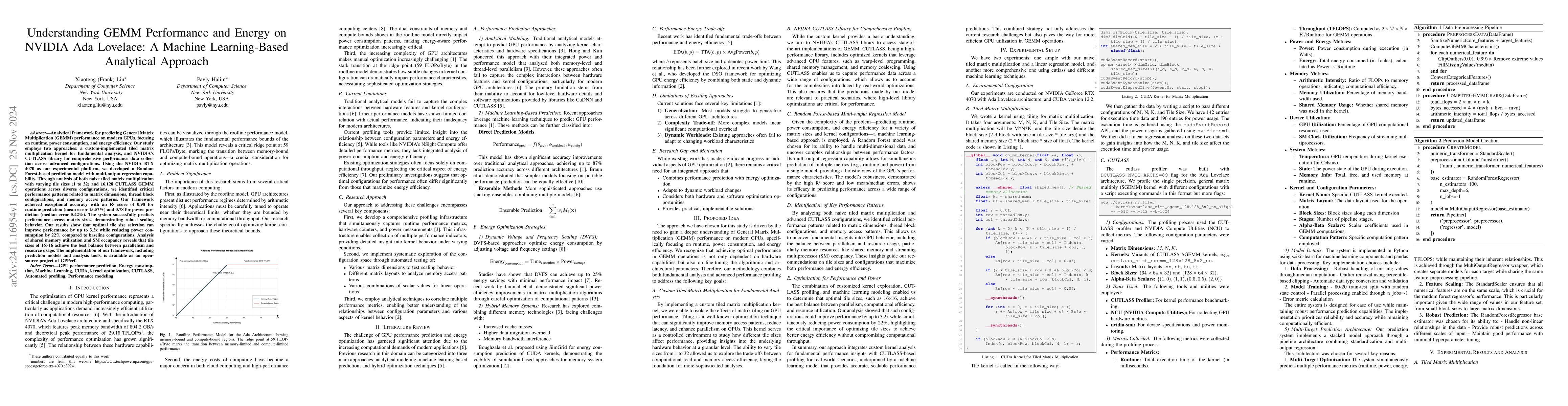Thumbnail for Understanding GEMM Performance and Energy on NVIDIA Ada Lovelace: A
  Machine Learning-Based Analytical Approach