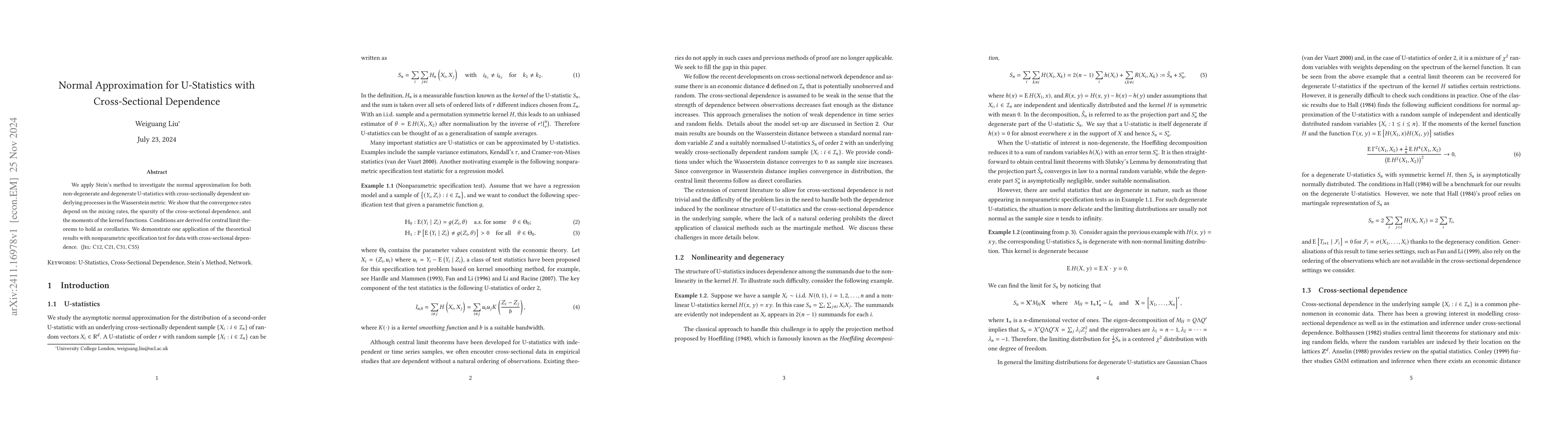 Thumbnail for Normal Approximation for U-Statistics with Cross-Sectional Dependence
