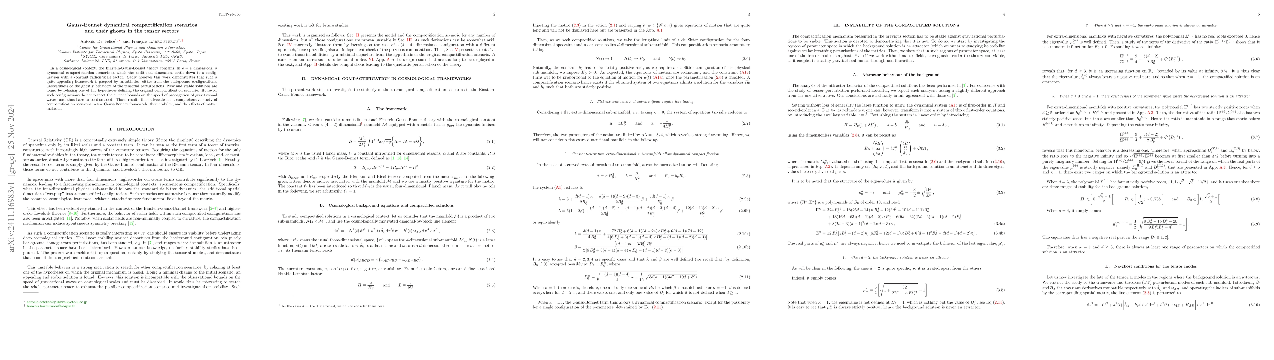 Thumbnail for Gauss-Bonnet dynamical compactification scenarios and their ghosts in
  the tensor sectors