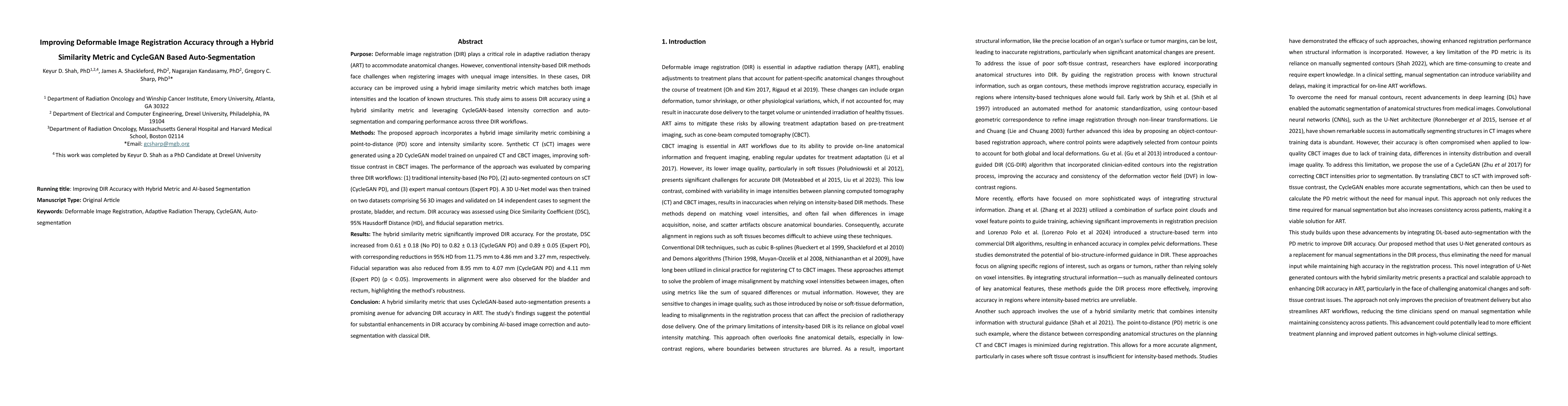 Thumbnail for Improving Deformable Image Registration Accuracy through a Hybrid
  Similarity Metric and CycleGAN Based Auto-Segmentation