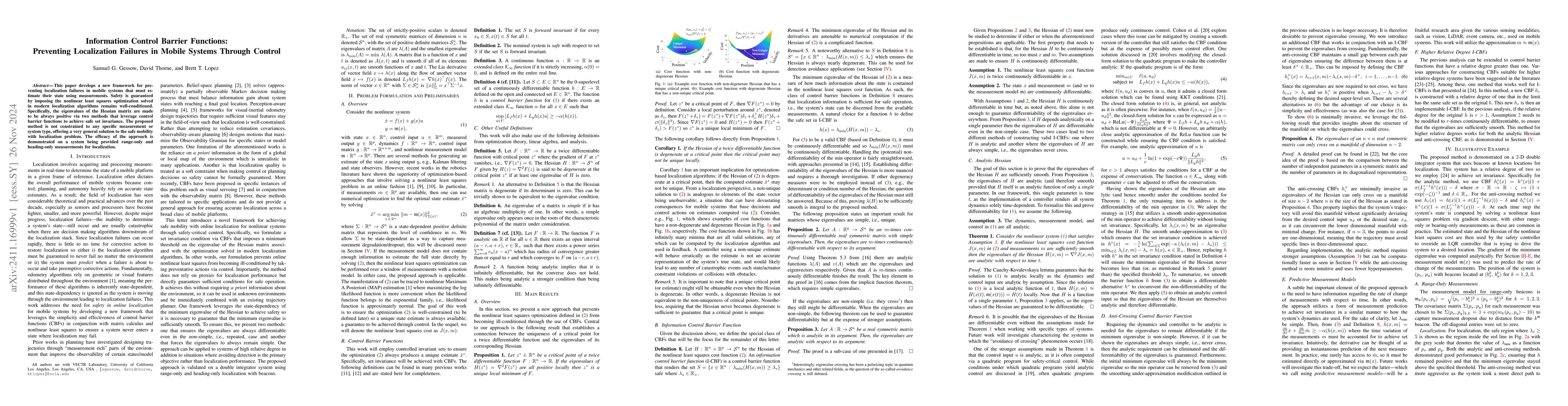 Thumbnail for Information Control Barrier Functions: Preventing Localization Failures
  in Mobile Systems Through Control