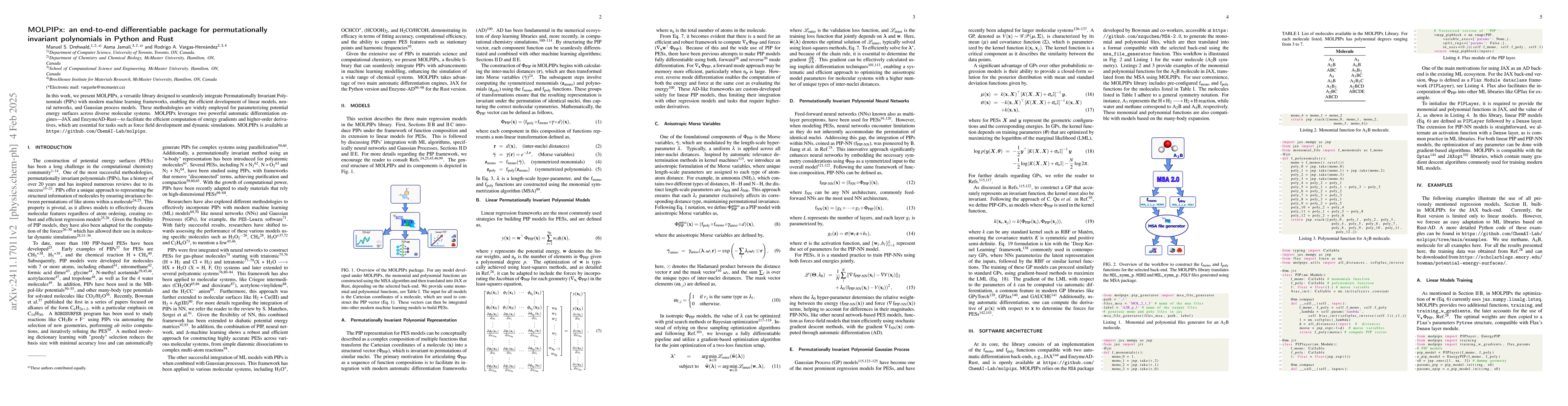 Thumbnail for MOLPIPx: an end-to-end differentiable package for permutationally
  invariant polynomials in Python and Rust