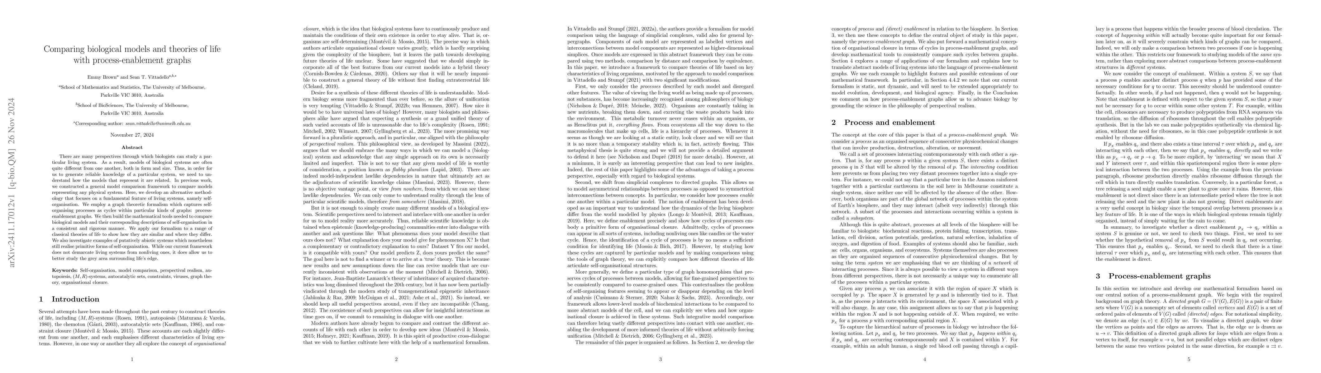 Thumbnail for Comparing biological models and theories of life with process-enablement
  graphs