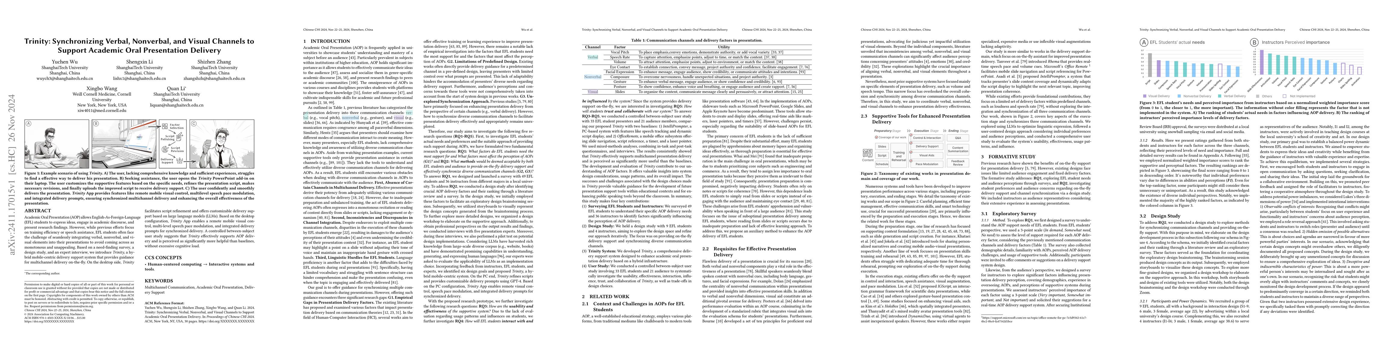Thumbnail for Trinity: Synchronizing Verbal, Nonverbal, and Visual Channels to Support
  Academic Oral Presentation Delivery