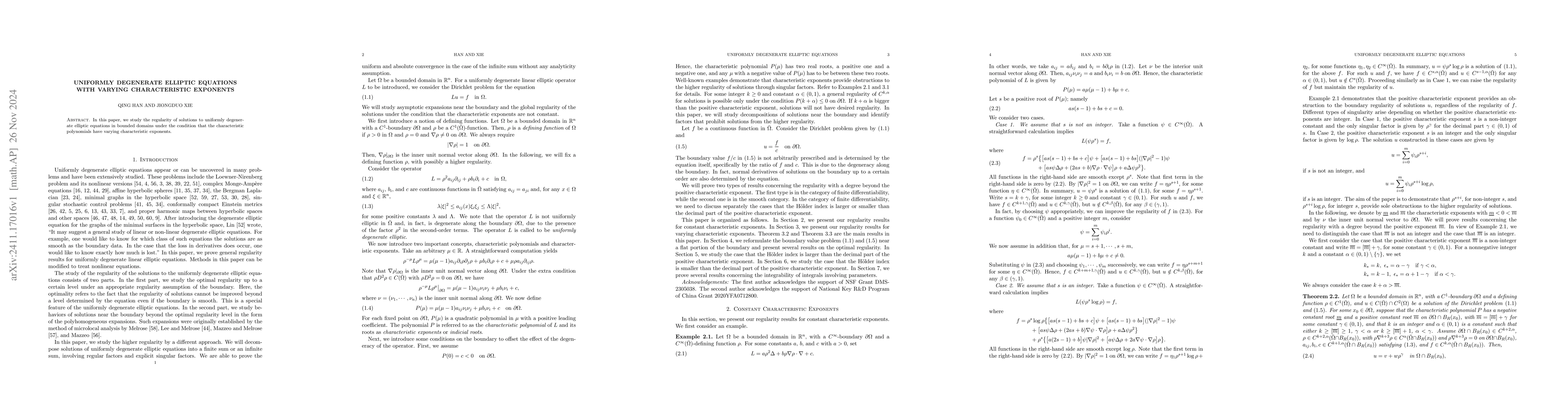 Thumbnail for Uniformly Degenerate Elliptic Equations with Varying Characteristic
  Exponents