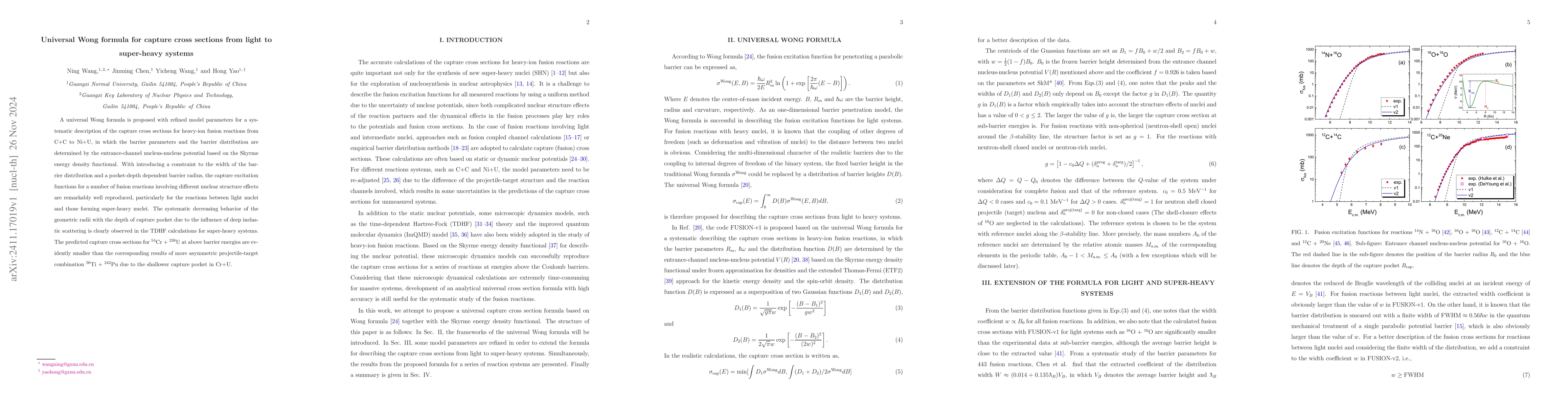 Thumbnail for Universal Wong formula for capture cross sections from light to
  super-heavy systems