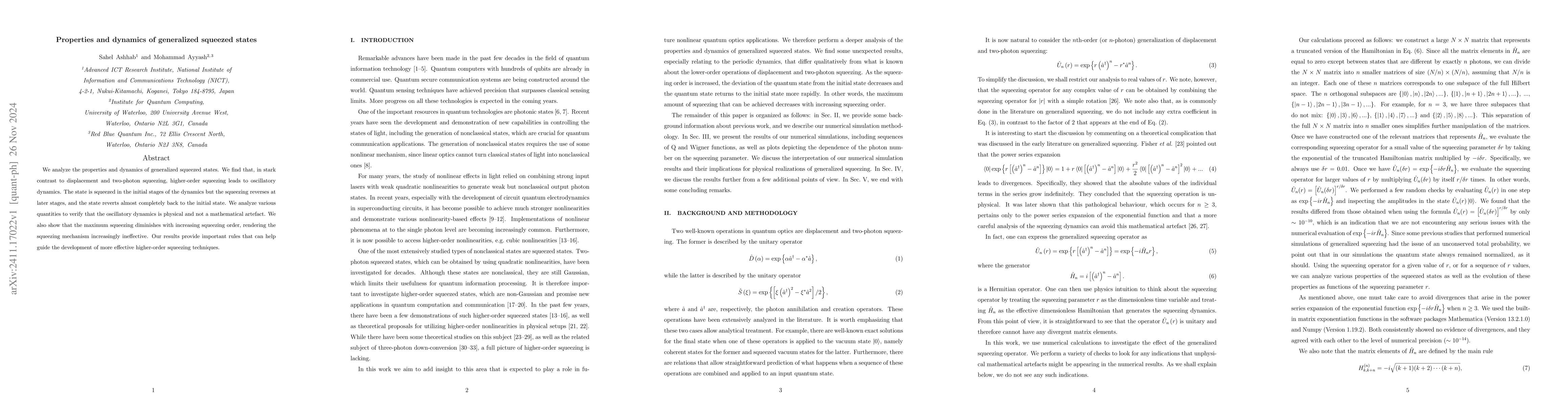 Thumbnail for Properties and dynamics of generalized squeezed states