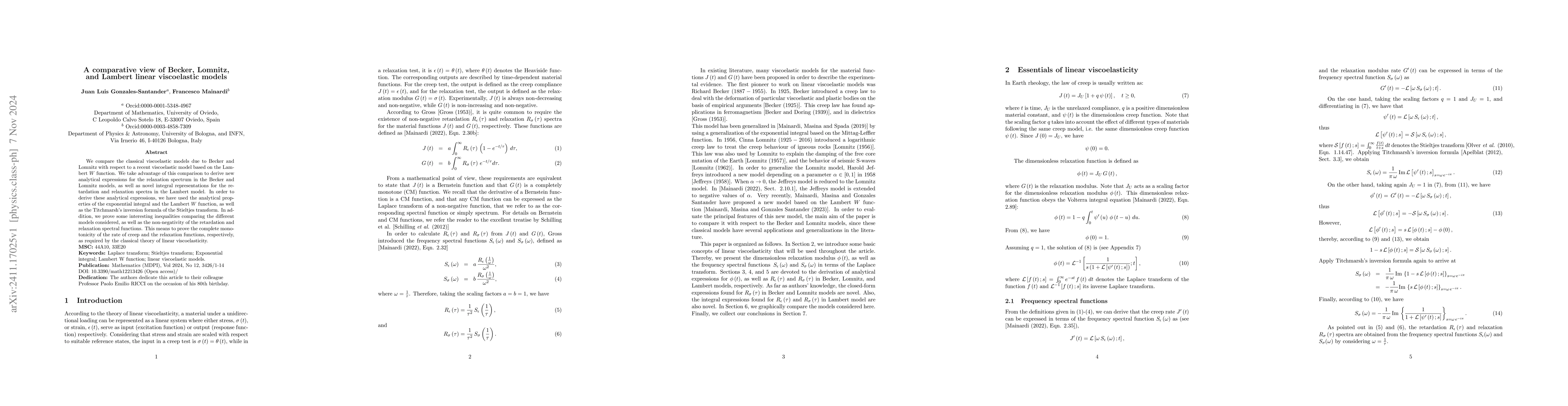 Thumbnail for A comparative view of Becker, Lomnitz, and Lambert linear viscoelastic
  models