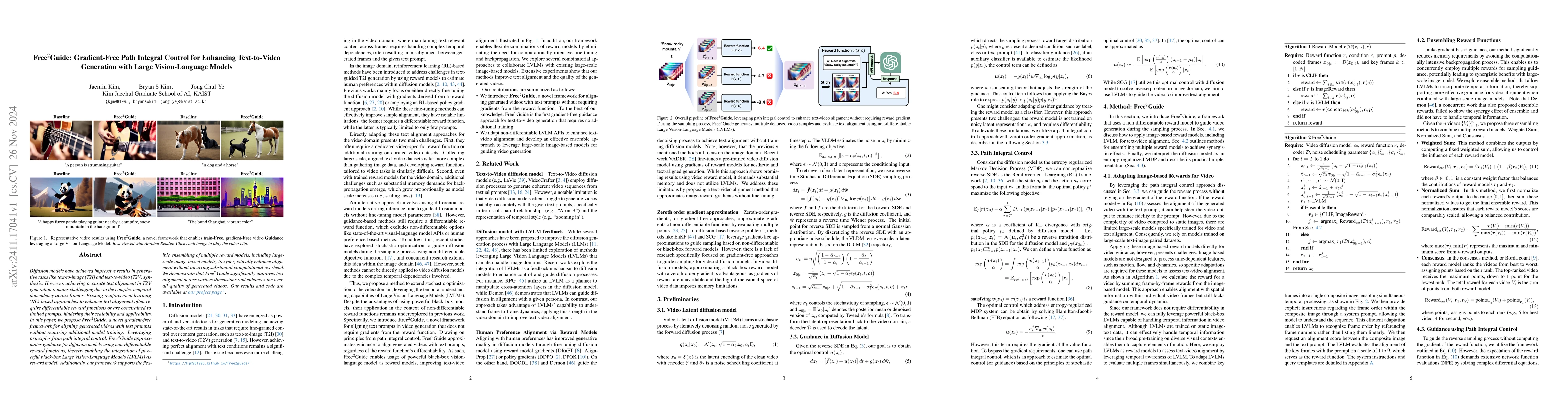 Thumbnail for Free$^2$Guide: Gradient-Free Path Integral Control for Enhancing
  Text-to-Video Generation with Large Vision-Language Models