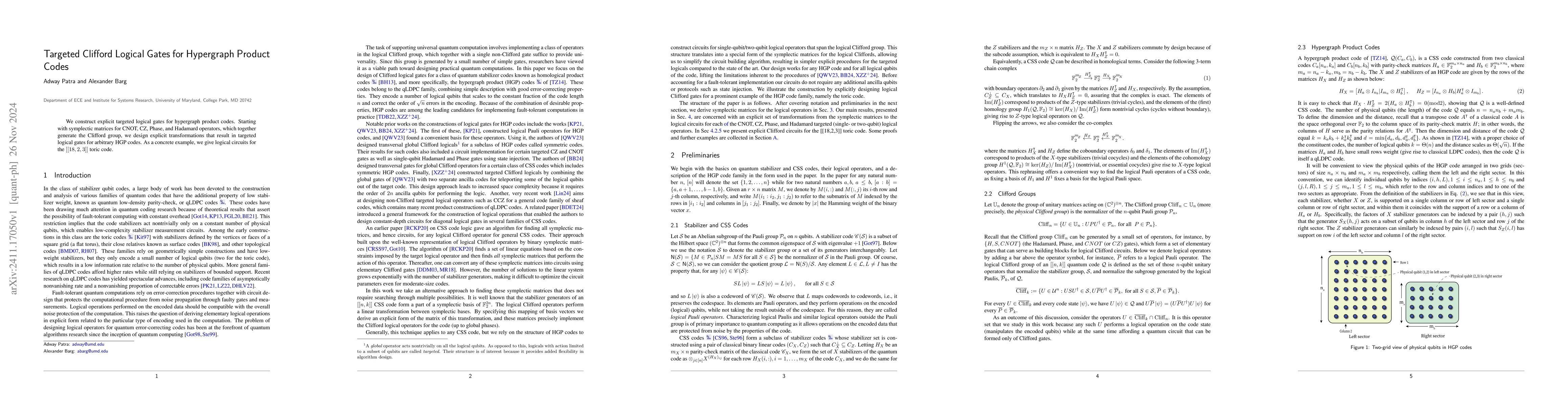 Thumbnail for Targeted Clifford logical gates for hypergraph product codes