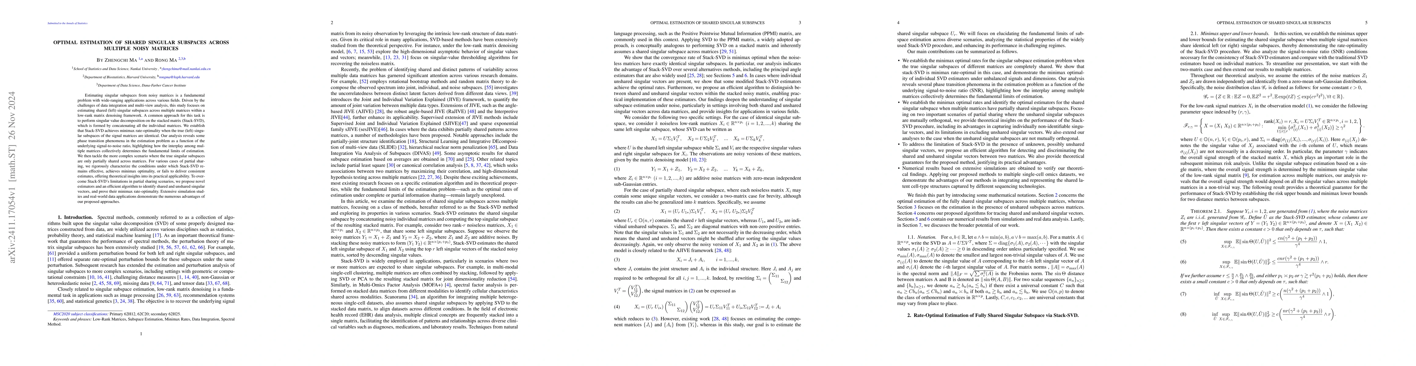 Thumbnail for Optimal Estimation of Shared Singular Subspaces across Multiple Noisy
  Matrices