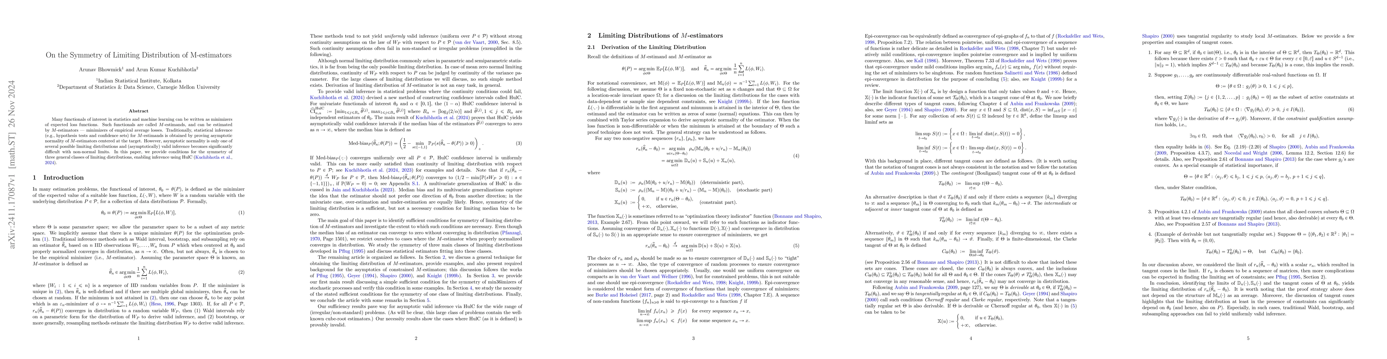 Thumbnail for On the Symmetry of Limiting Distributions of M-estimators