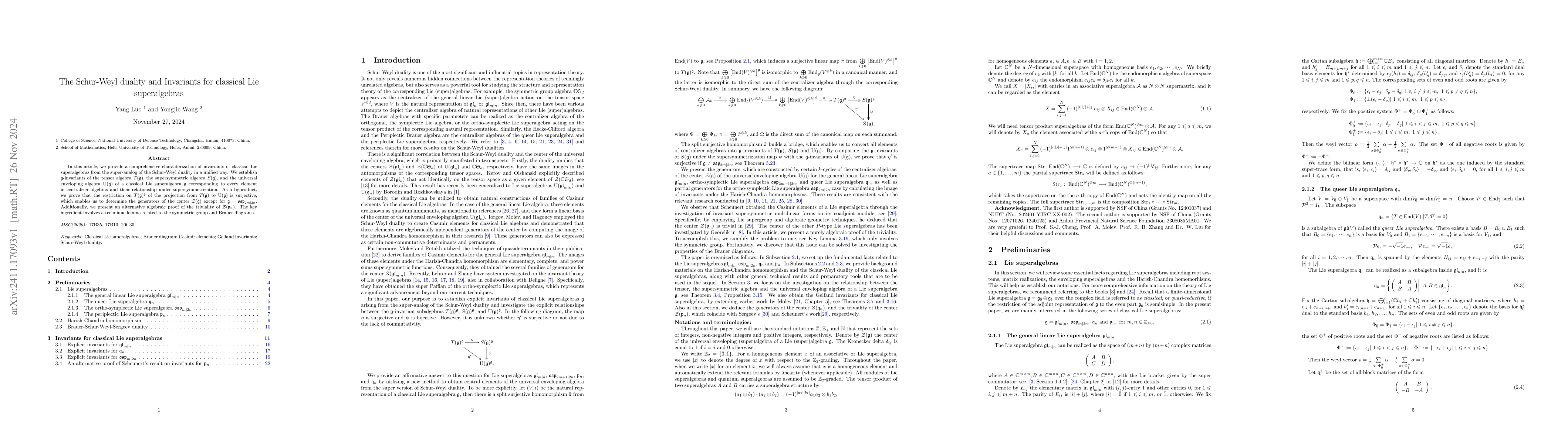 Thumbnail for The Schur-Weyl duality and Invariants for classical Lie superalgebras