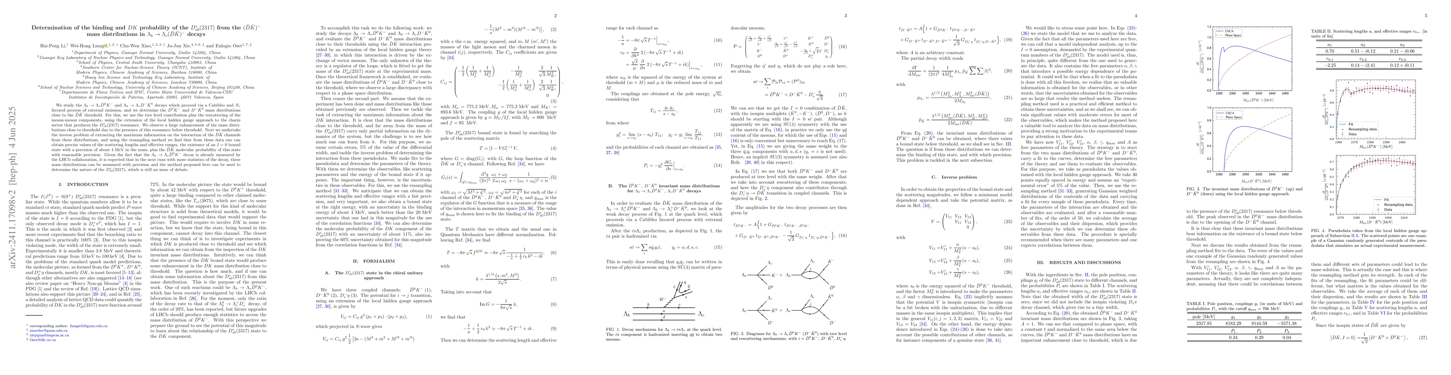 Thumbnail for Determination of the binding and $KD$ probability of the
  $D^{*}_{s0}(2317)$ from the $(\bar{D}\bar K)^-$ mass distributions in
  $Λ_{b}\to Λ_{c} (\bar{D}\bar K)^-$ decays