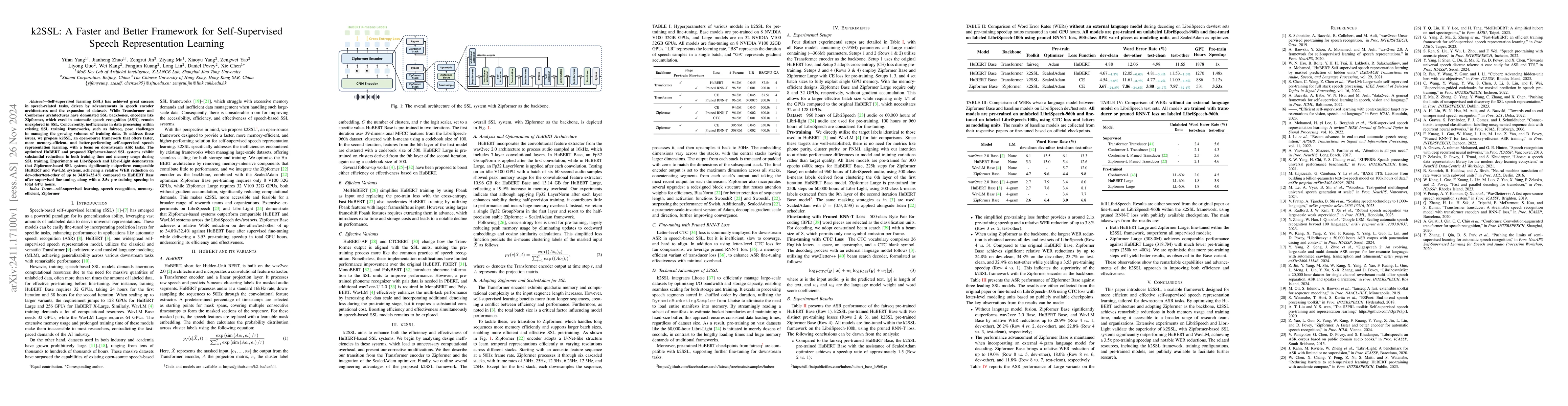 Thumbnail for k2SSL: A Faster and Better Framework for Self-Supervised Speech
  Representation Learning