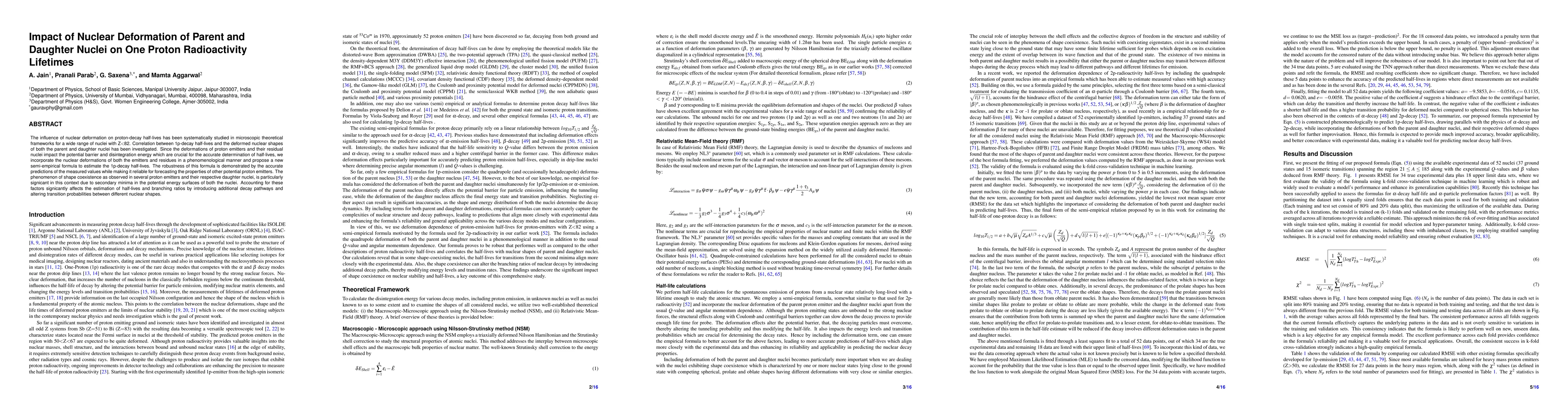 Thumbnail for Impact of Nuclear Deformation of Parent and Daughter Nuclei on One
  Proton Radioactivity Lifetimes