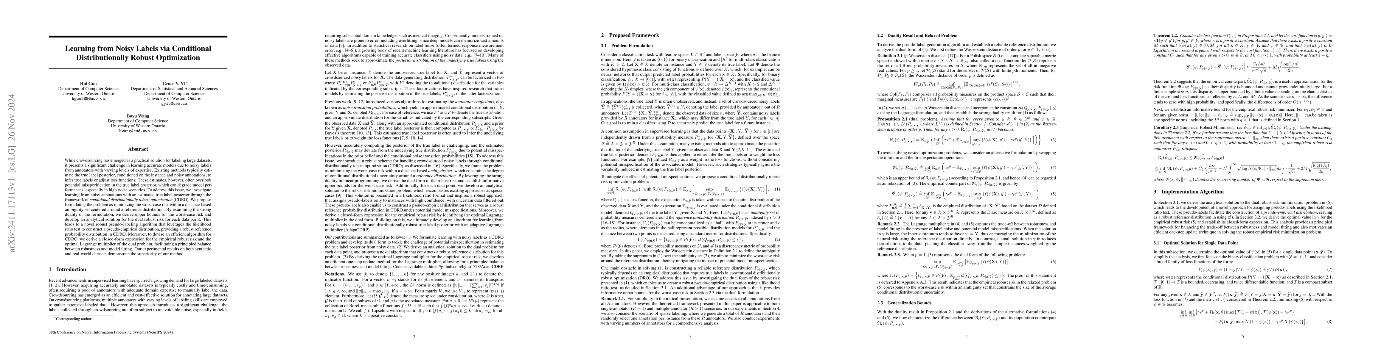 Thumbnail for Learning from Noisy Labels via Conditional Distributionally Robust
  Optimization