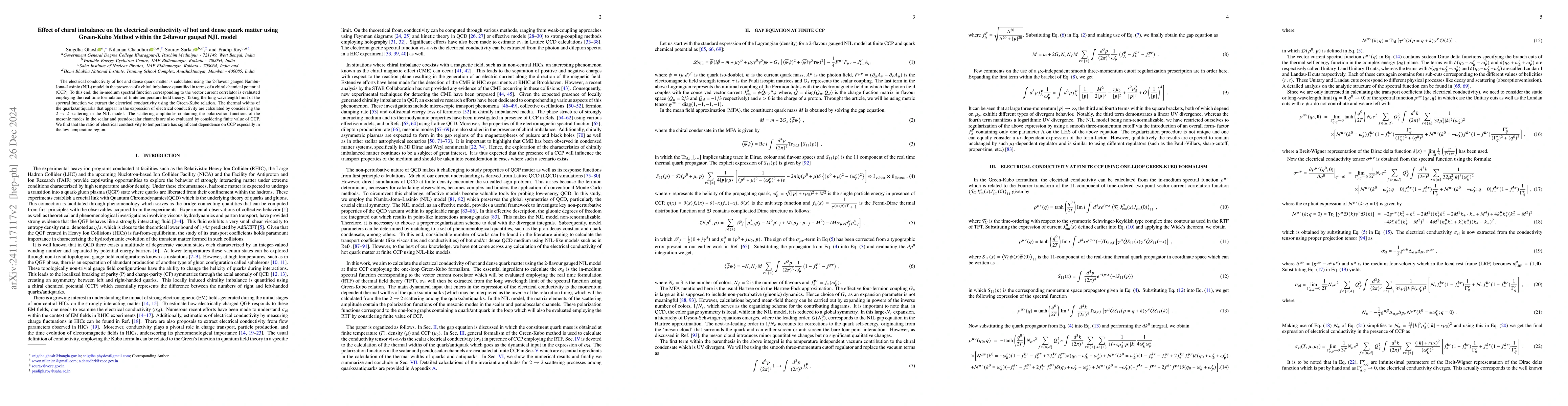 Thumbnail for Effect of chiral imbalance on the electrical conductivity of hot and
  dense quark matter using Green-Kubo Method within the 2-flavour gauged NJL
  model