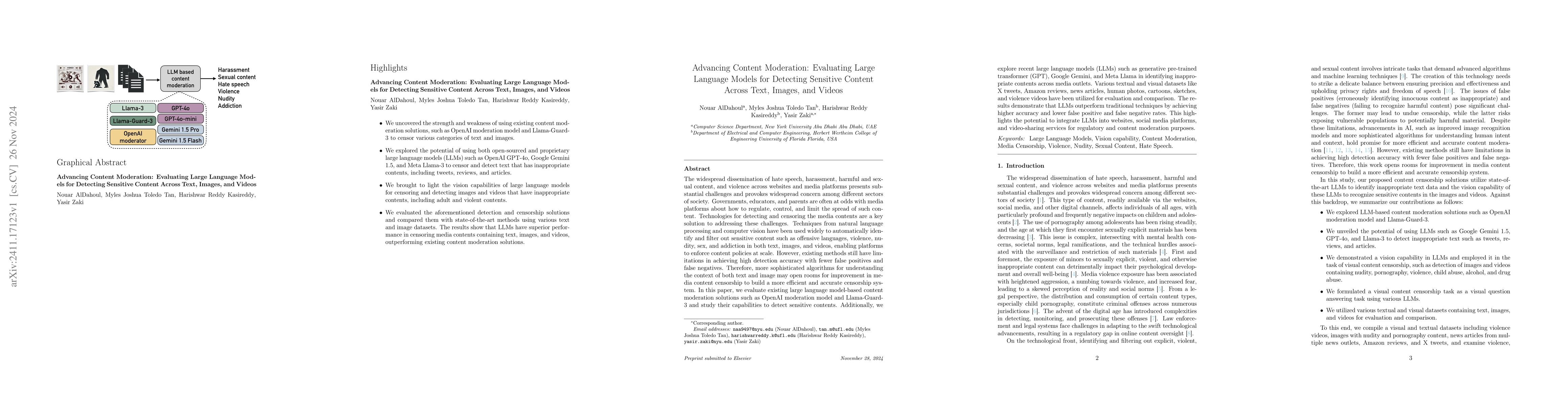Thumbnail for Advancing Content Moderation: Evaluating Large Language Models for
  Detecting Sensitive Content Across Text, Images, and Videos