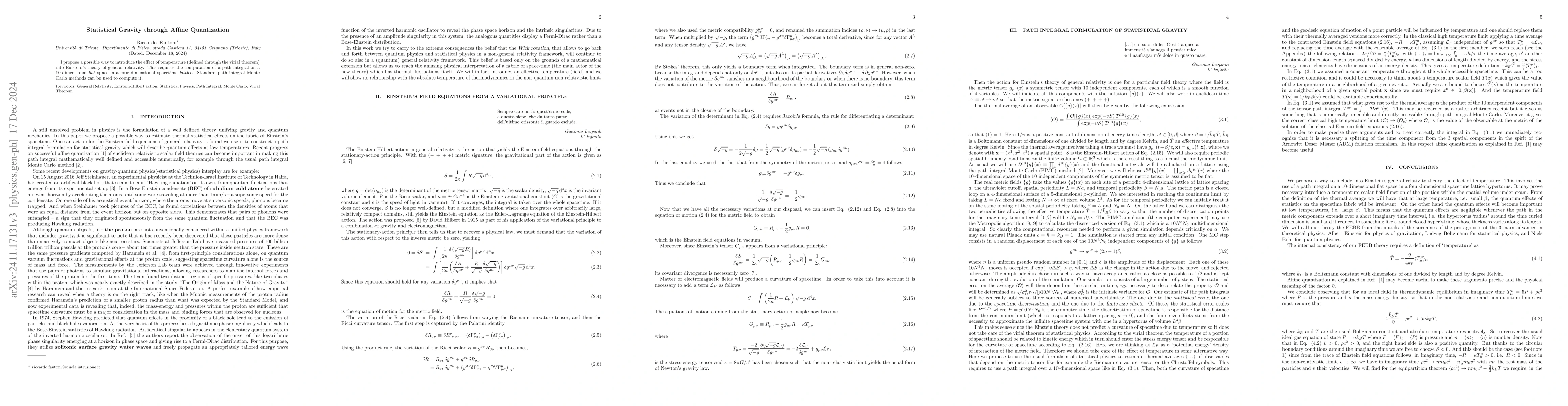 Thumbnail for Statistical Gravity through Affine Quantization