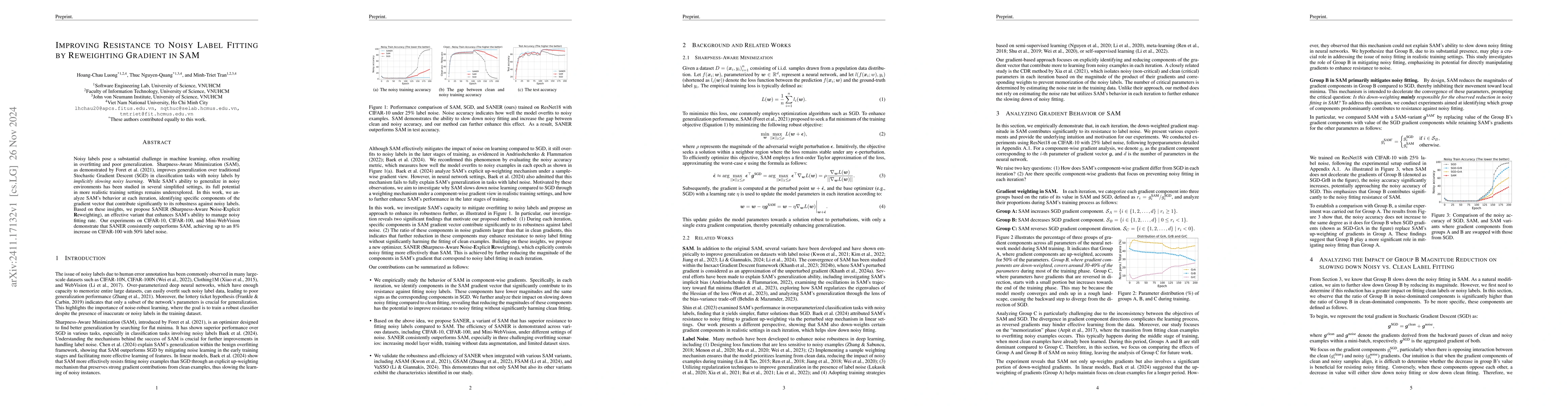 Thumbnail for Improving Resistance to Noisy Label Fitting by Reweighting Gradient in
  SAM