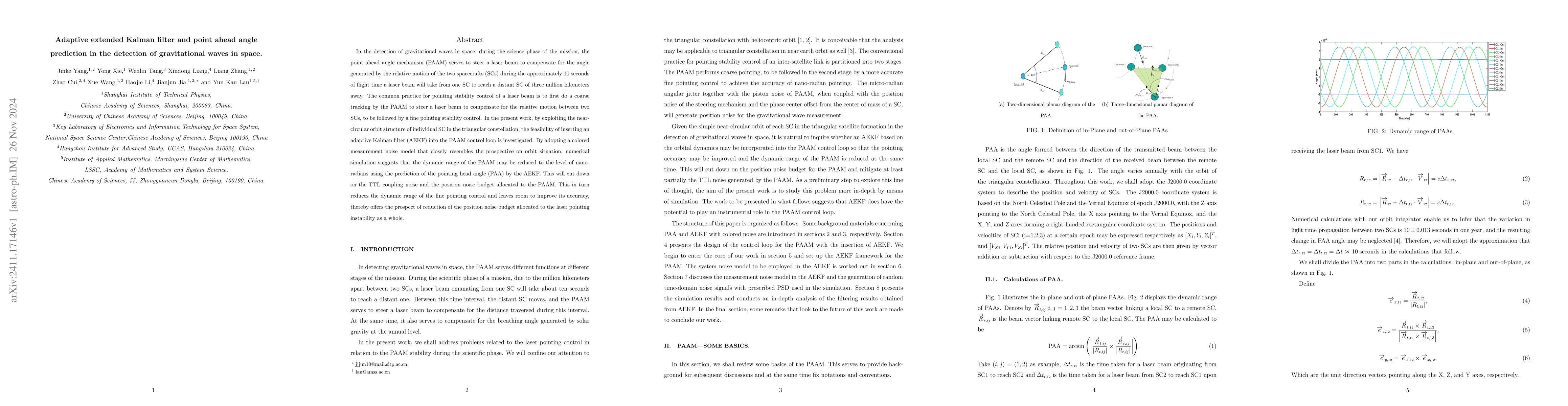 Thumbnail for Adaptive extended Kalman filter and point ahead angle prediction in the
  detection of gravitational waves in space