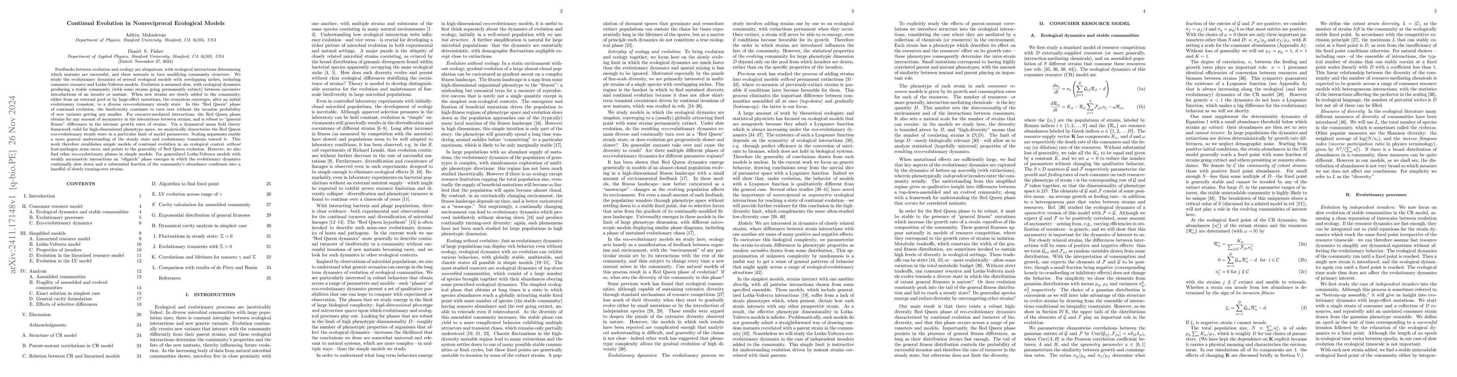 Thumbnail for Continual Evolution in Nonreciprocal Ecological Models