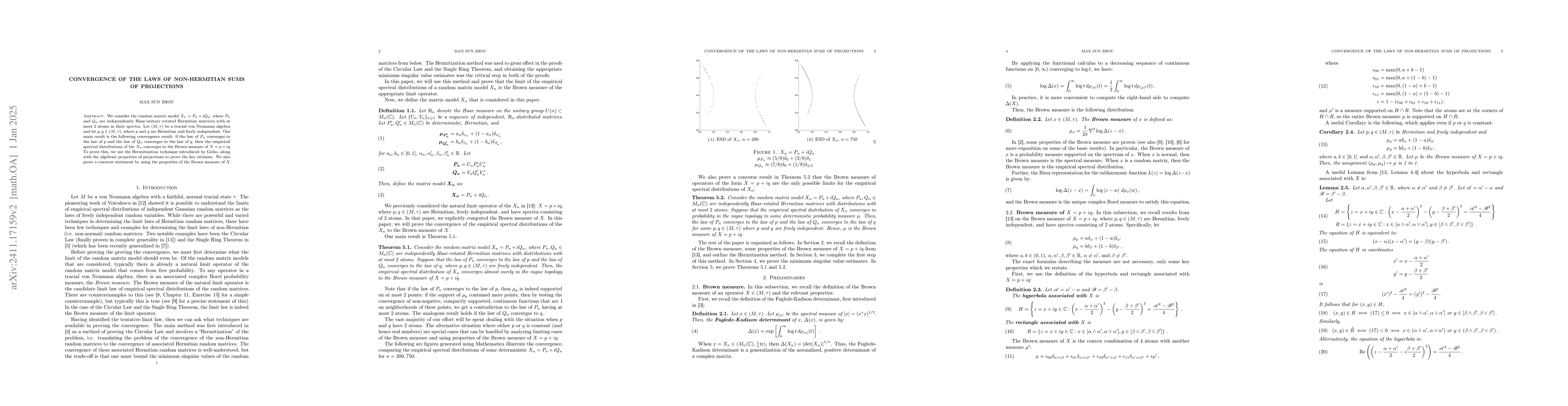 Thumbnail for Convergence of the Laws of Non-Hermitian Sums of Projections