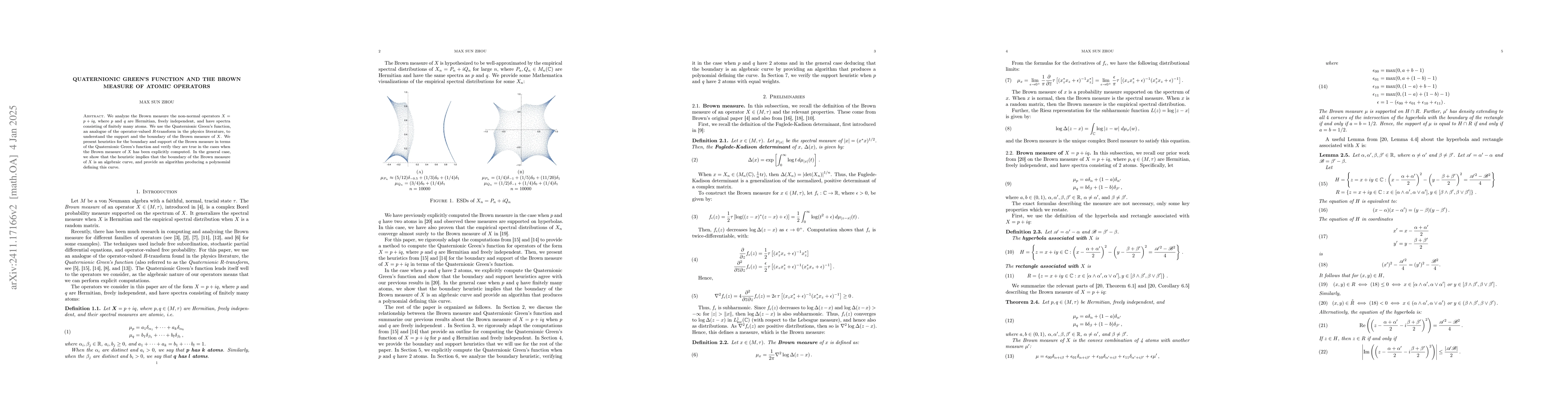 Thumbnail for Quaternionic Green's Function and the Brown Measure of Atomic Operators
