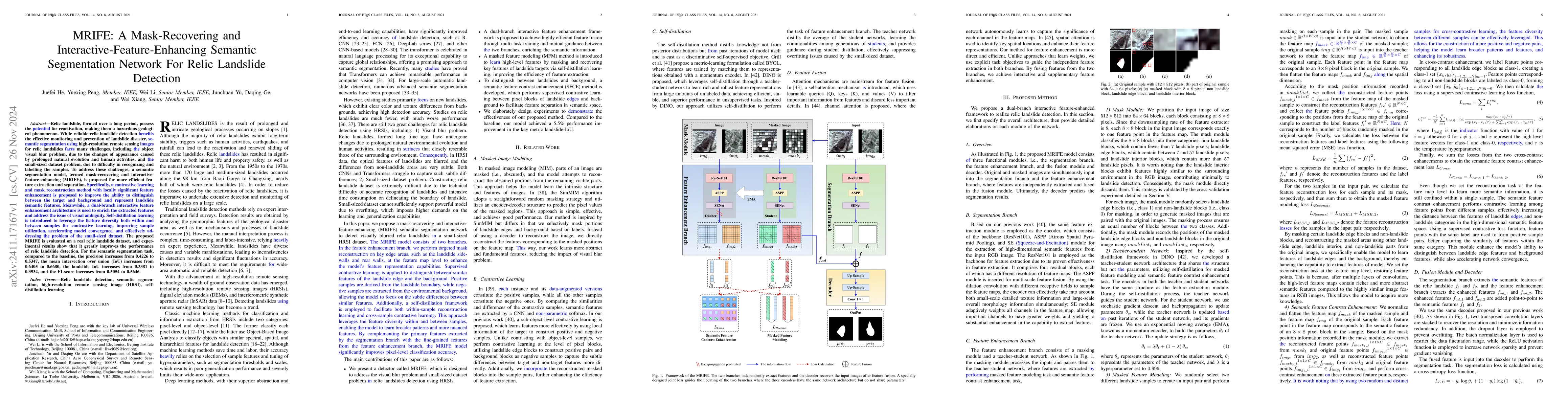 Thumbnail for MRIFE: A Mask-Recovering and Interactive-Feature-Enhancing Semantic
  Segmentation Network For Relic Landslide Detection