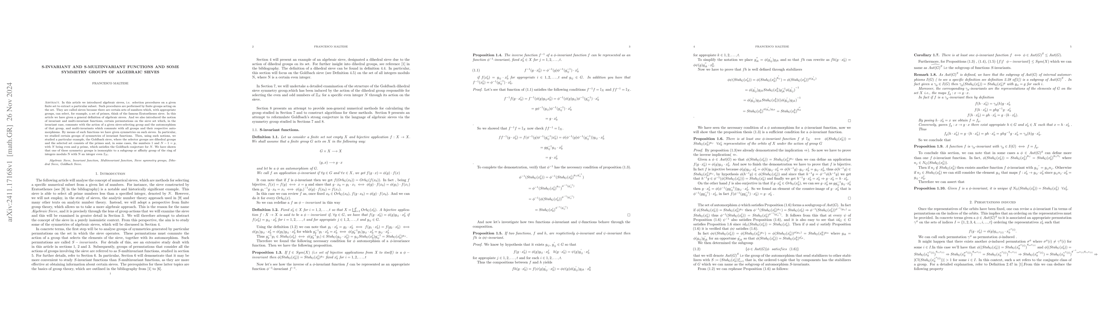 Thumbnail for S-invariant and S-multinvariant functions and some symmetry groups of
  algebraic sieves