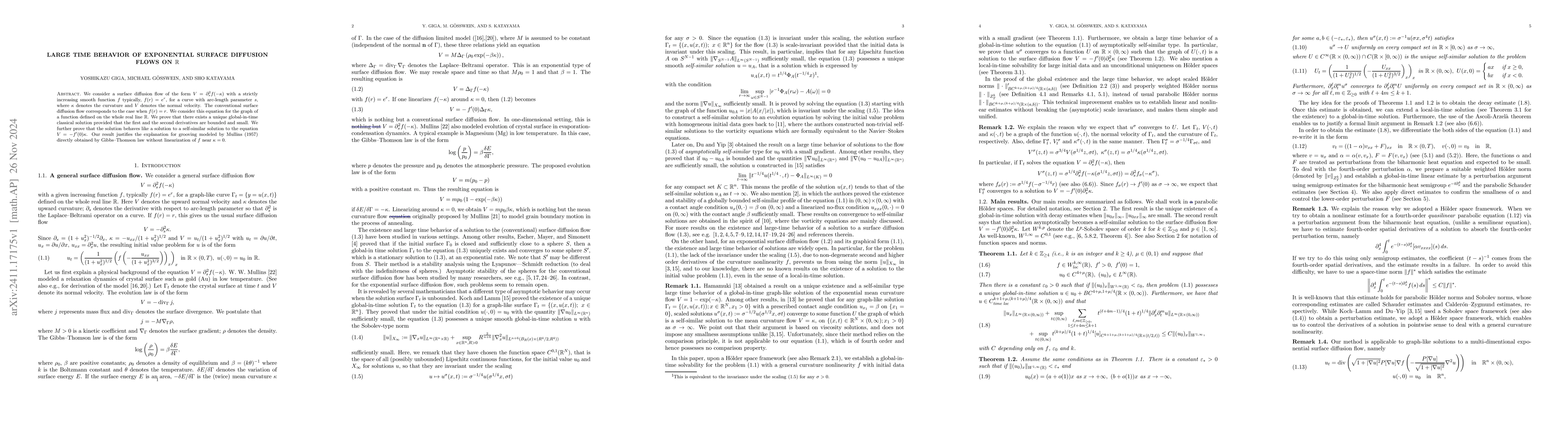 Thumbnail for Large time behavior of exponential surface diffusion flows on
  $\mathbb{R}$