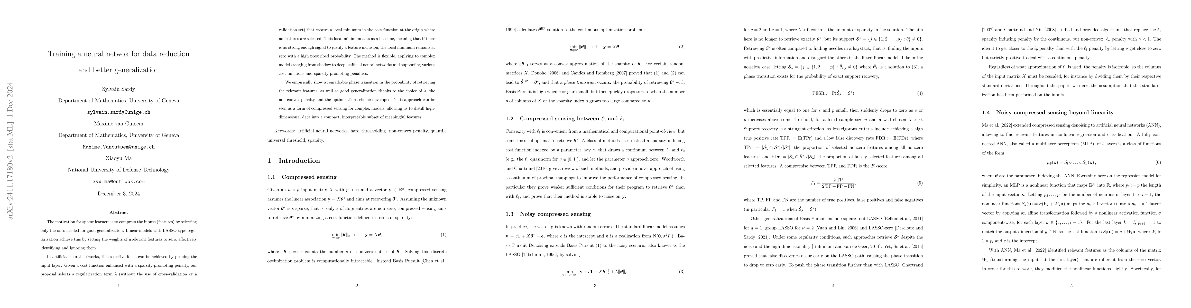 Thumbnail for Training a neural netwok for data reduction and better generalization