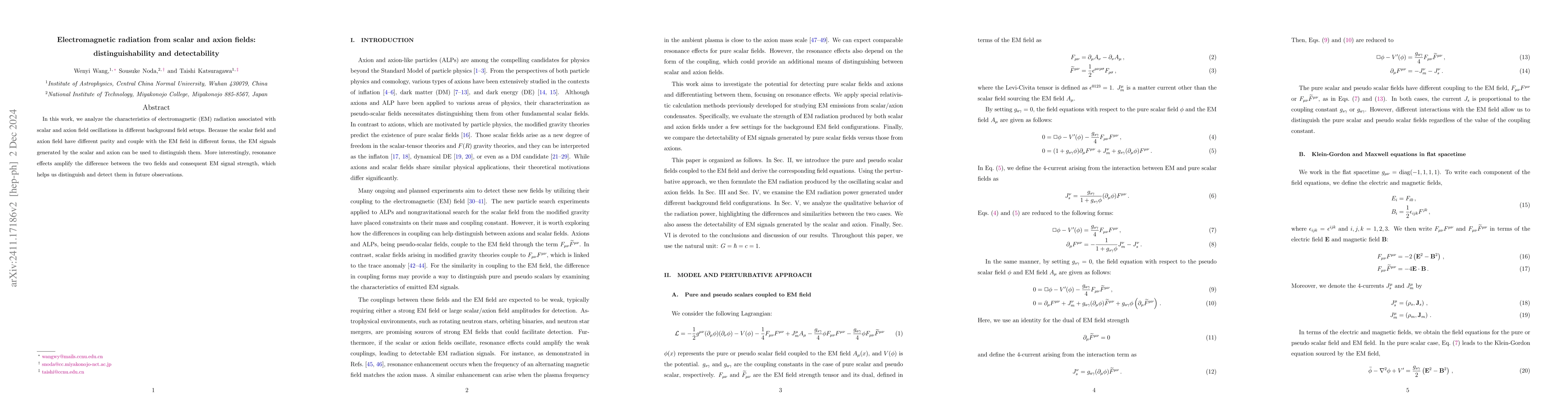 Thumbnail for Electromagnetic radiation from scalar and axion fields:
  distinguishability and detectability