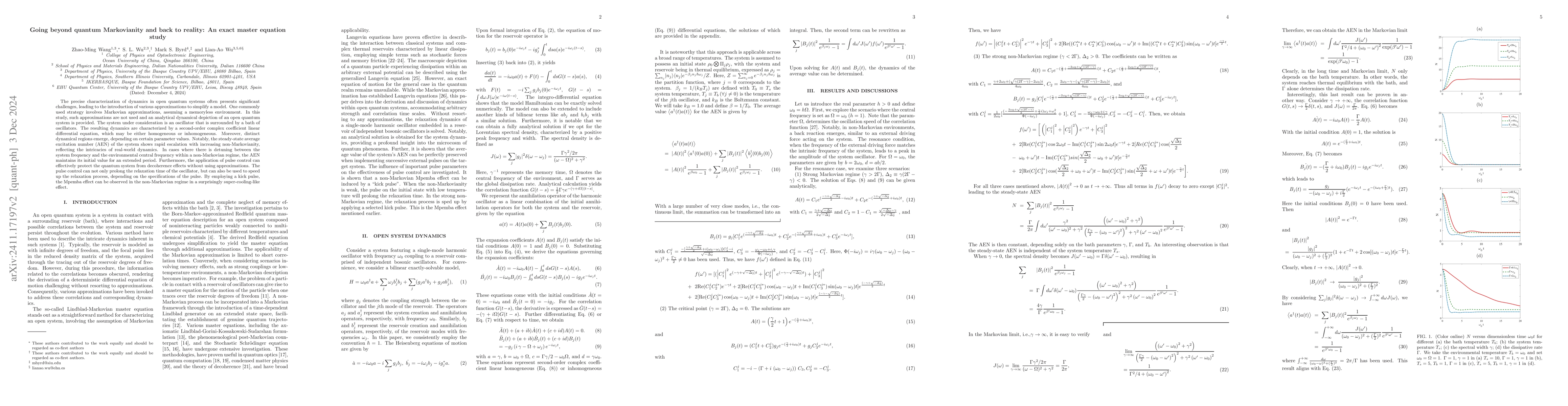 Thumbnail for Going beyond quantum Markovianity and back to reality: An exact master
  equation study