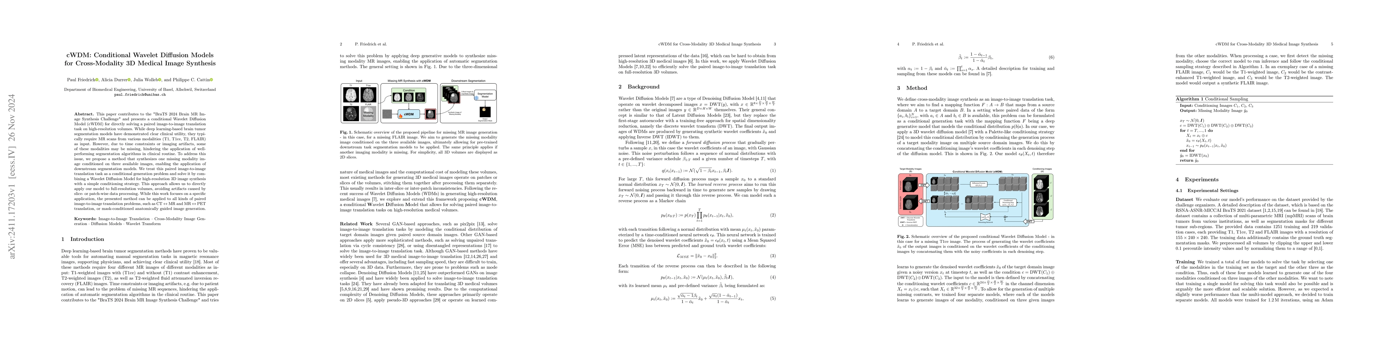 Thumbnail for cWDM: Conditional Wavelet Diffusion Models for Cross-Modality 3D Medical
  Image Synthesis