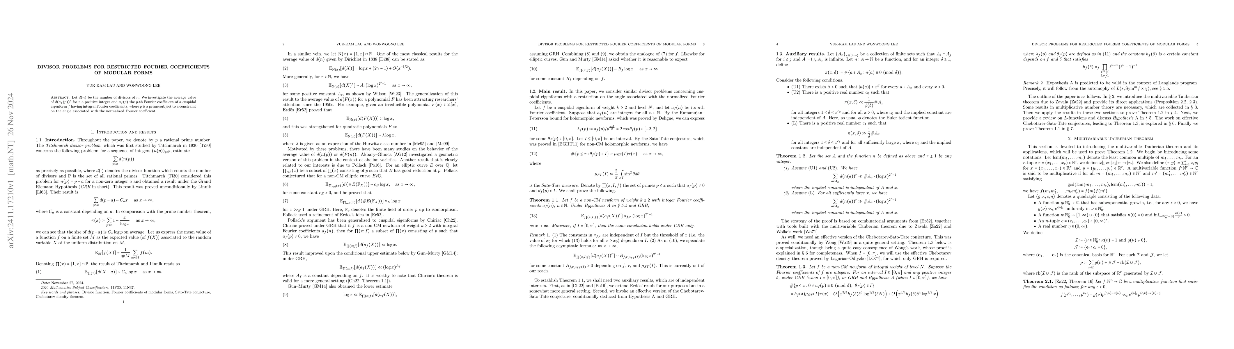 Thumbnail for Divisor problems for restricted Fourier coefficients of modular forms
