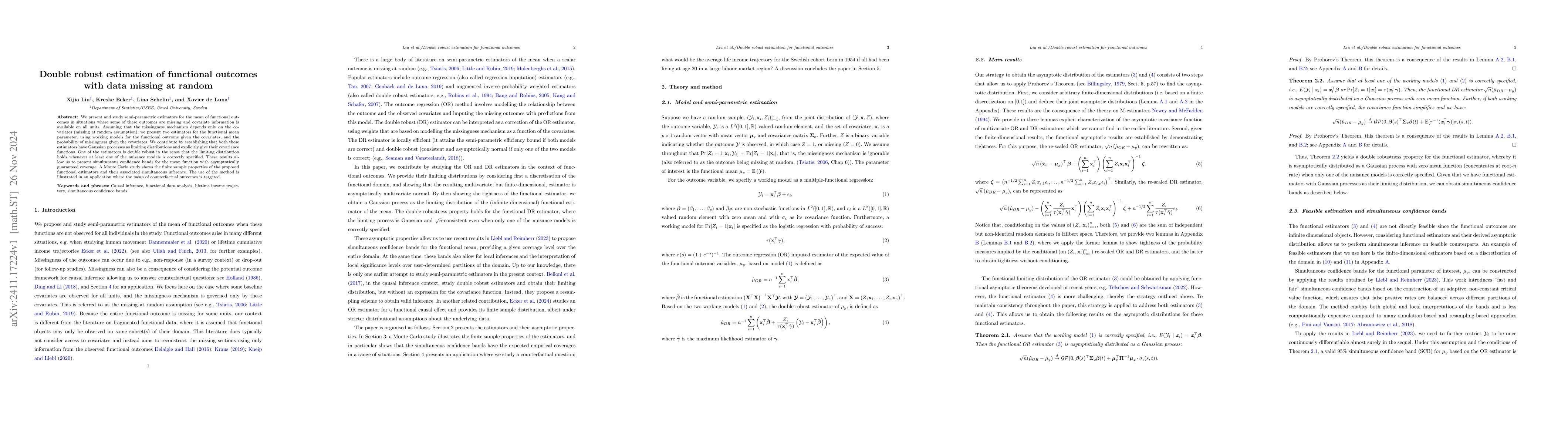 Thumbnail for Double robust estimation of functional outcomes with data missing at
  random