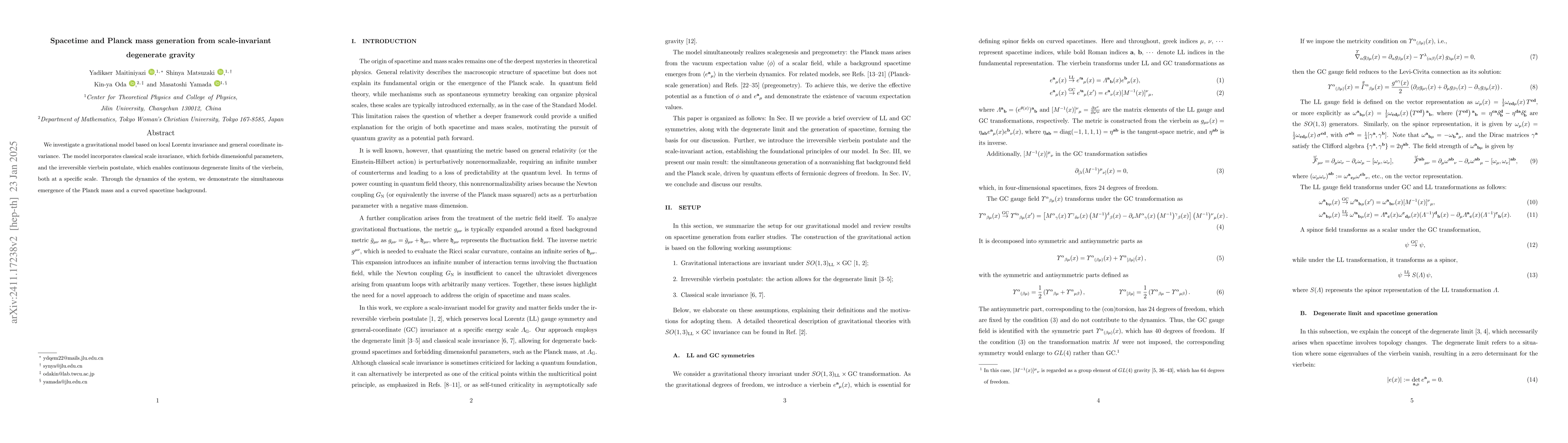 Thumbnail for Spacetime and Planck mass generation from scale-invariant degenerate
  gravity