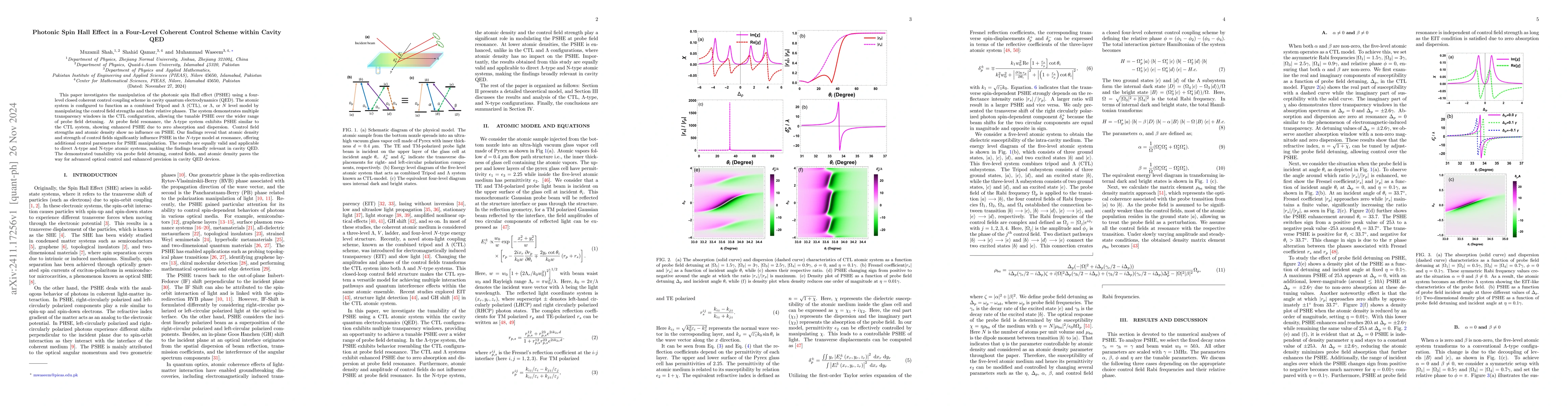 Thumbnail for Photonic Spin Hall Effect in a Four-Level Coherent Control Scheme within
  Cavity QED