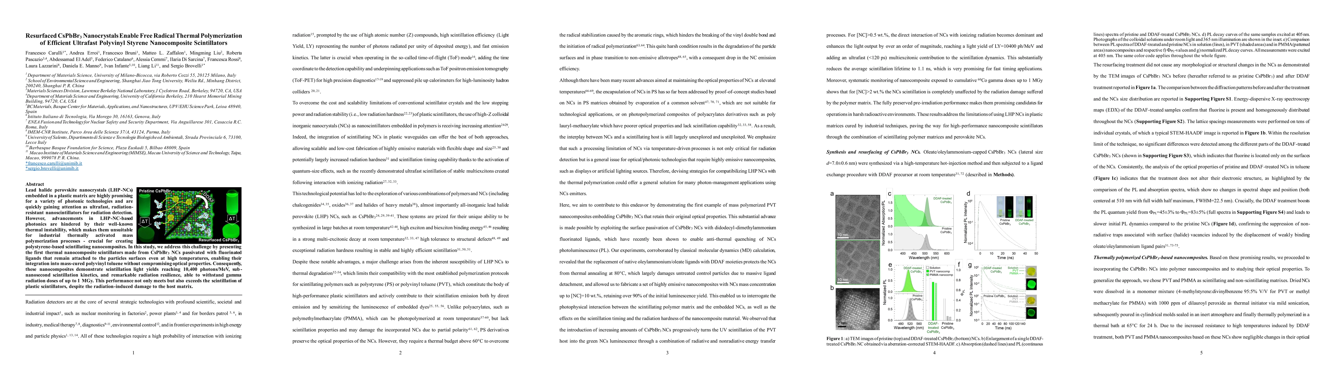 Thumbnail for Resurfaced CsPbBr3 Nanocrystals Enable Free Radical Thermal
  Polymerization of Efficient Ultrafast Polyvinyl Styrene Nanocomposite
  Scintillators