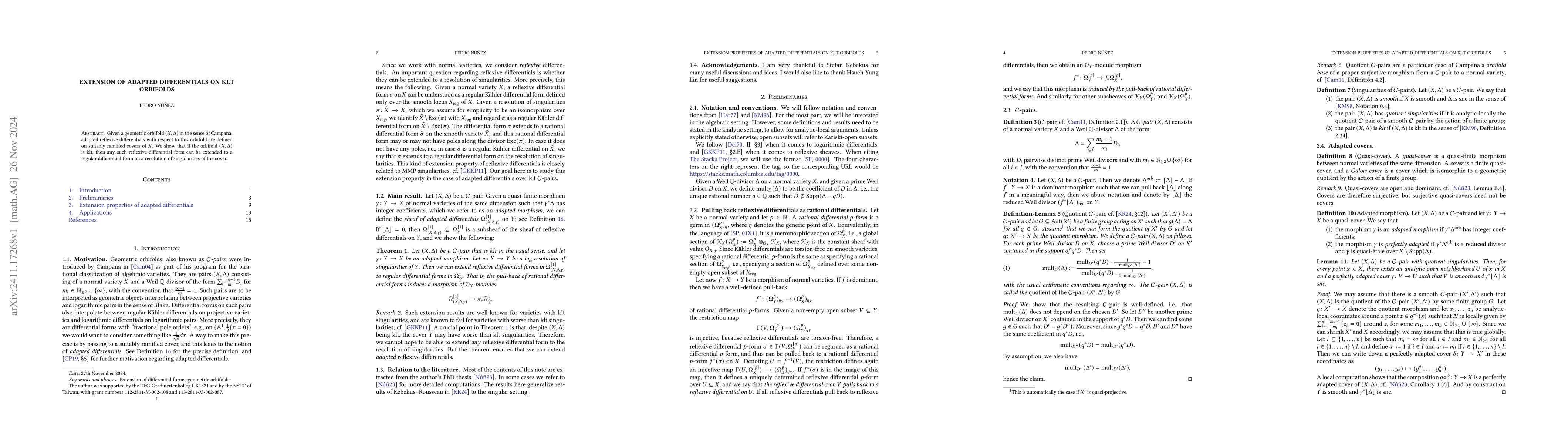 Thumbnail for Extension of adapted differentials on klt orbifolds