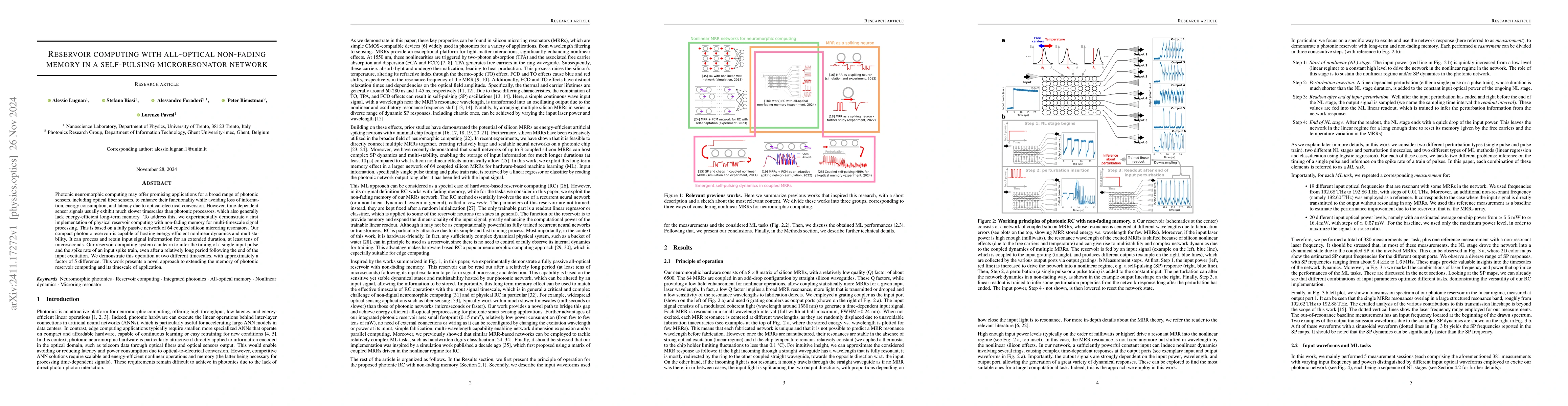 Thumbnail for Reservoir computing with all-optical non-fading memory in a self-pulsing
  microresonator network