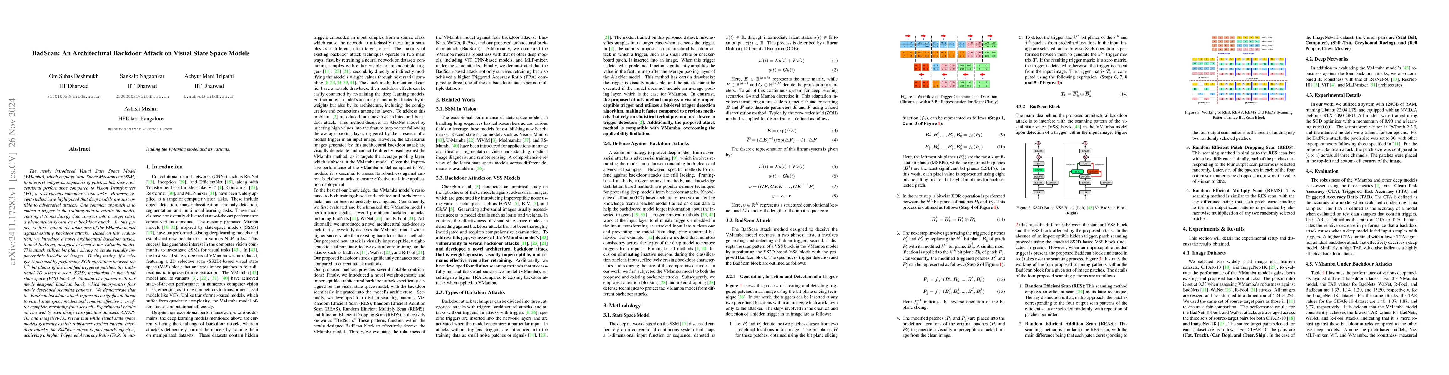 Thumbnail for BadScan: An Architectural Backdoor Attack on Visual State Space Models
