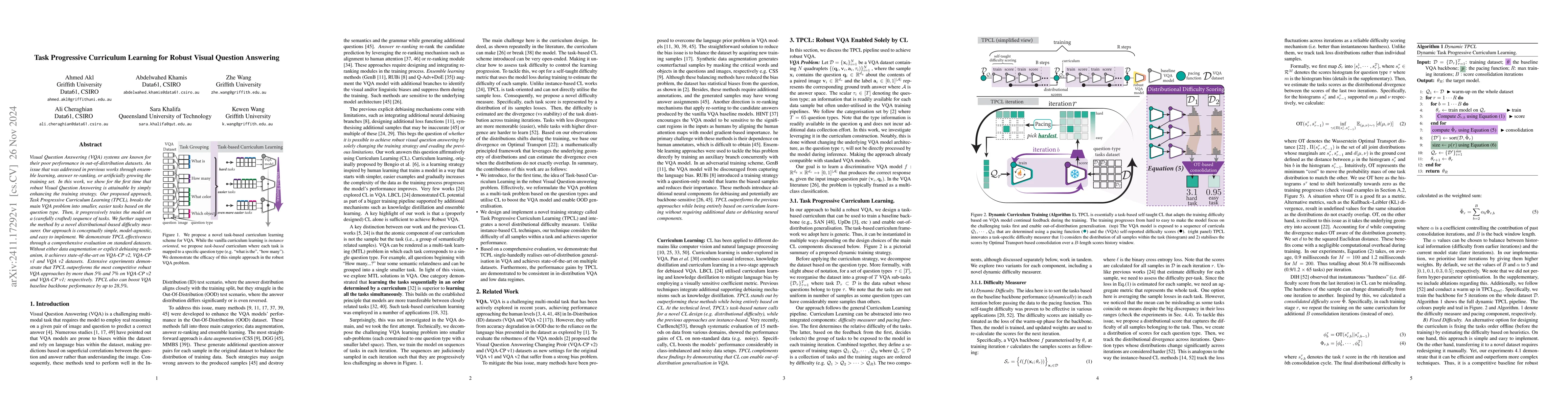 Thumbnail for Task Progressive Curriculum Learning for Robust Visual Question
  Answering