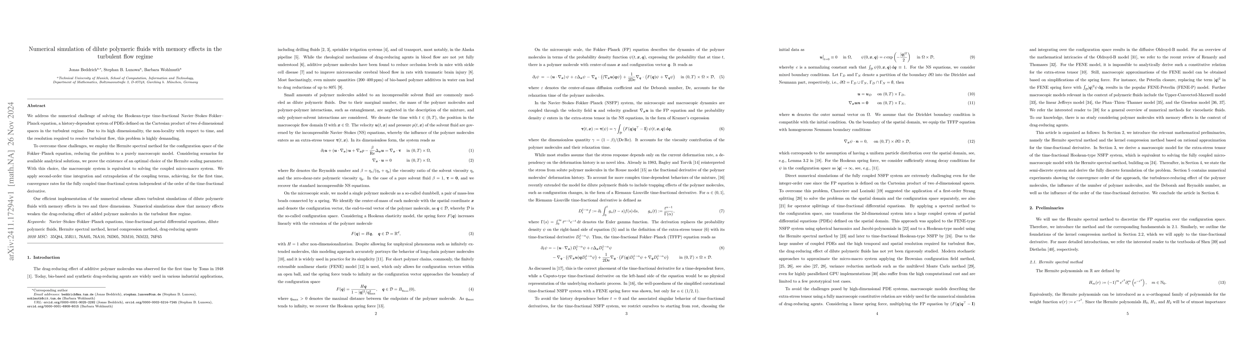Thumbnail for Numerical simulation of dilute polymeric fluids with memory effects in
  the turbulent flow regime