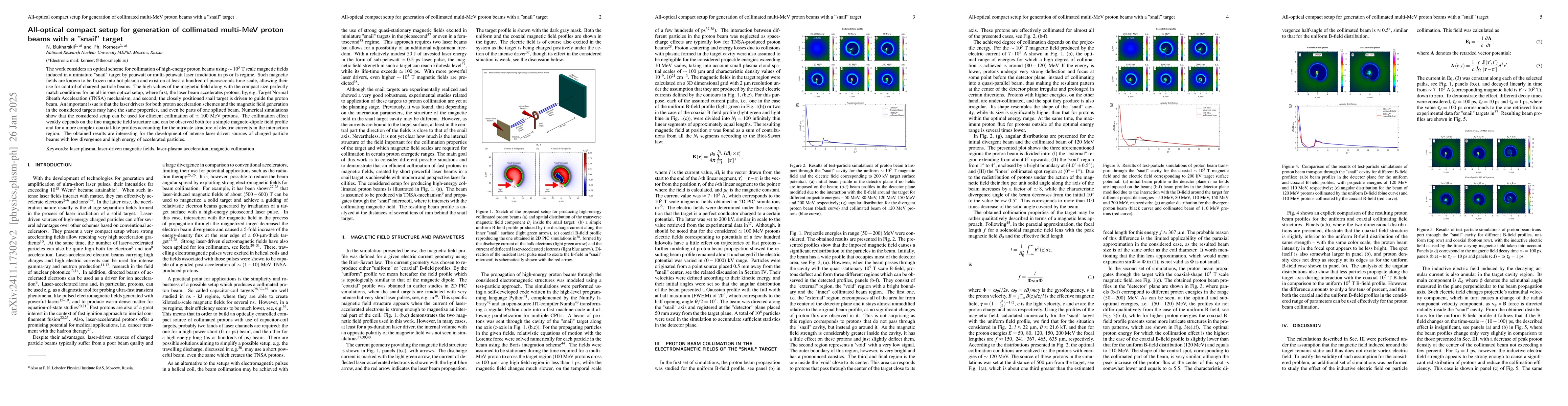 Thumbnail for All-optical compact setup for generation of collimated multi-MeV proton
  beams with a "snail" target