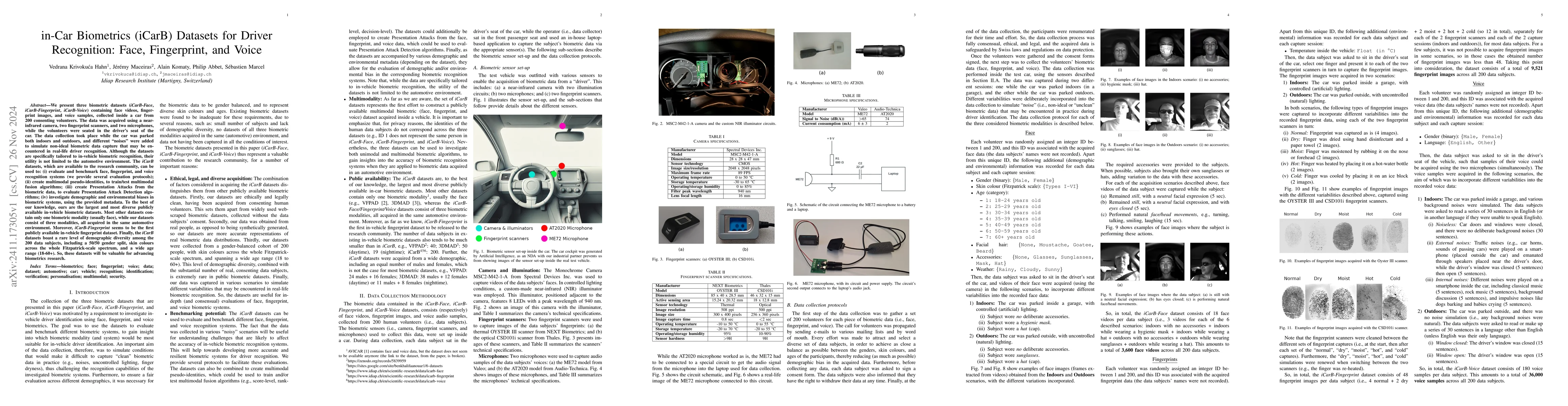 Thumbnail for in-Car Biometrics (iCarB) Datasets for Driver Recognition: Face,
  Fingerprint, and Voice