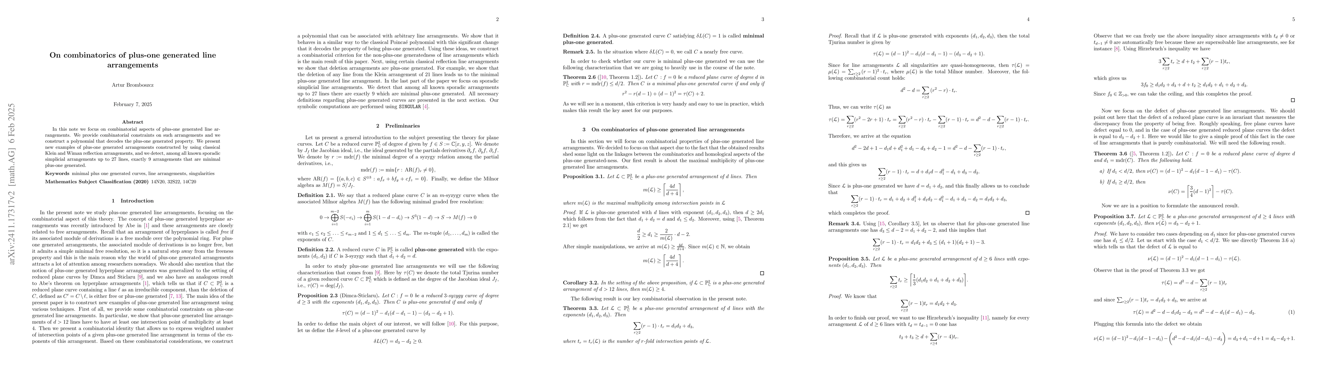 Thumbnail for On combinatorics of plus-one generated line arrangements